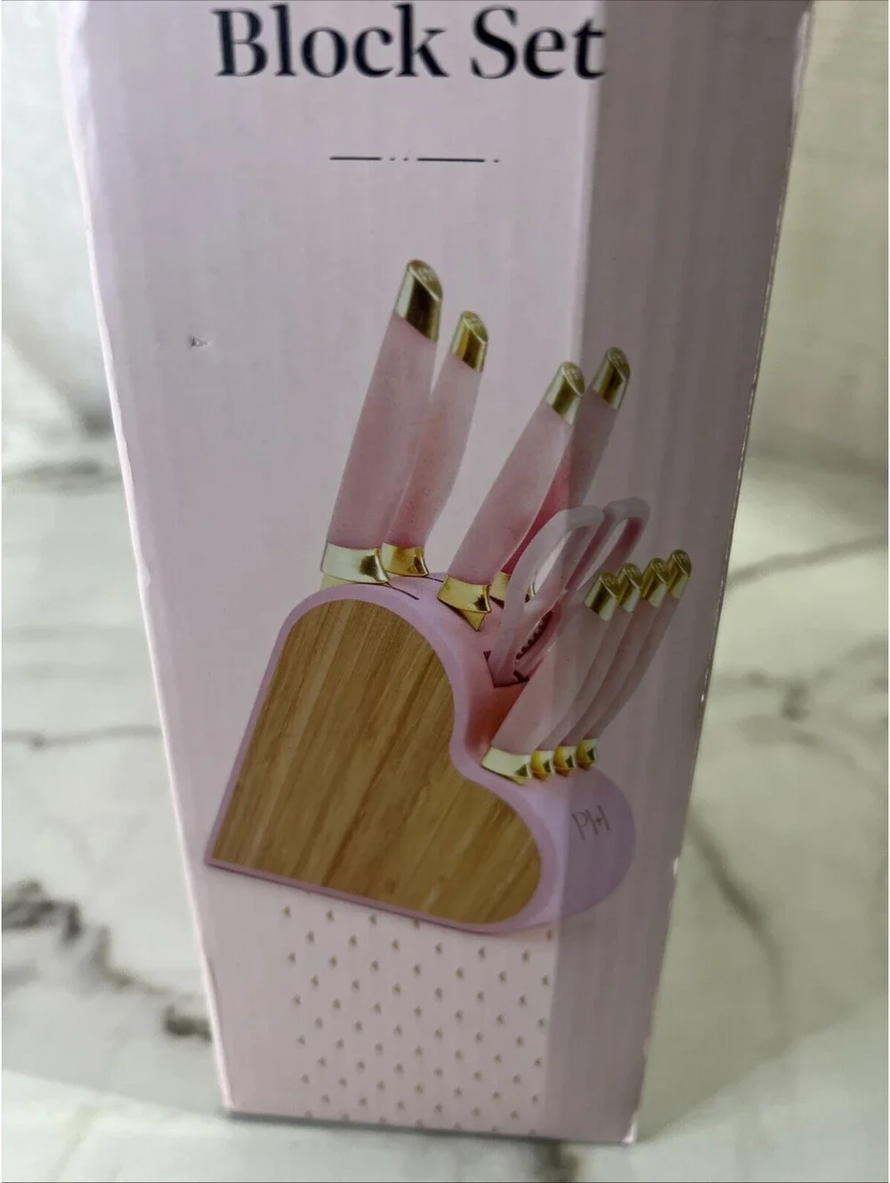 Paris Hilton 10-Piece Heart-Shaped Stainless Steel Knife Block Set, Pink